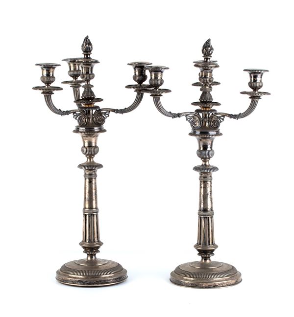 Caber Emanuele - A pair of Italian silver candelabras