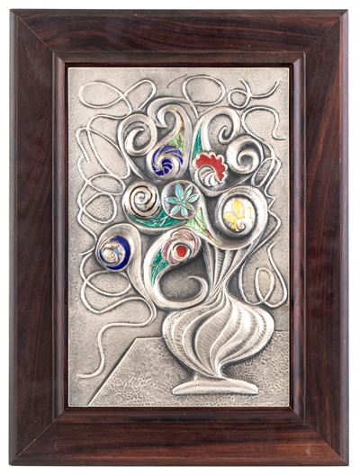 Ottaviani, Quadro in argento e smalti con raffigurazione di vaso da fiori