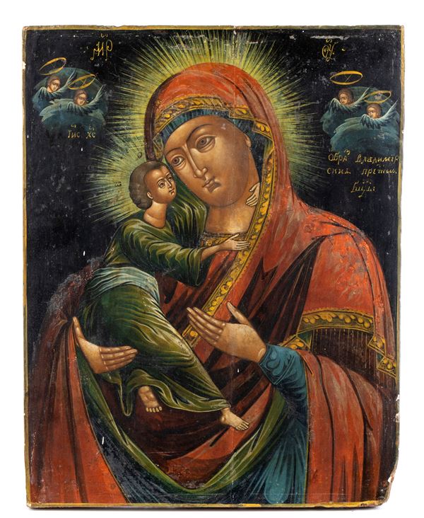 Icona russa raffigurante Madonna con Bambino