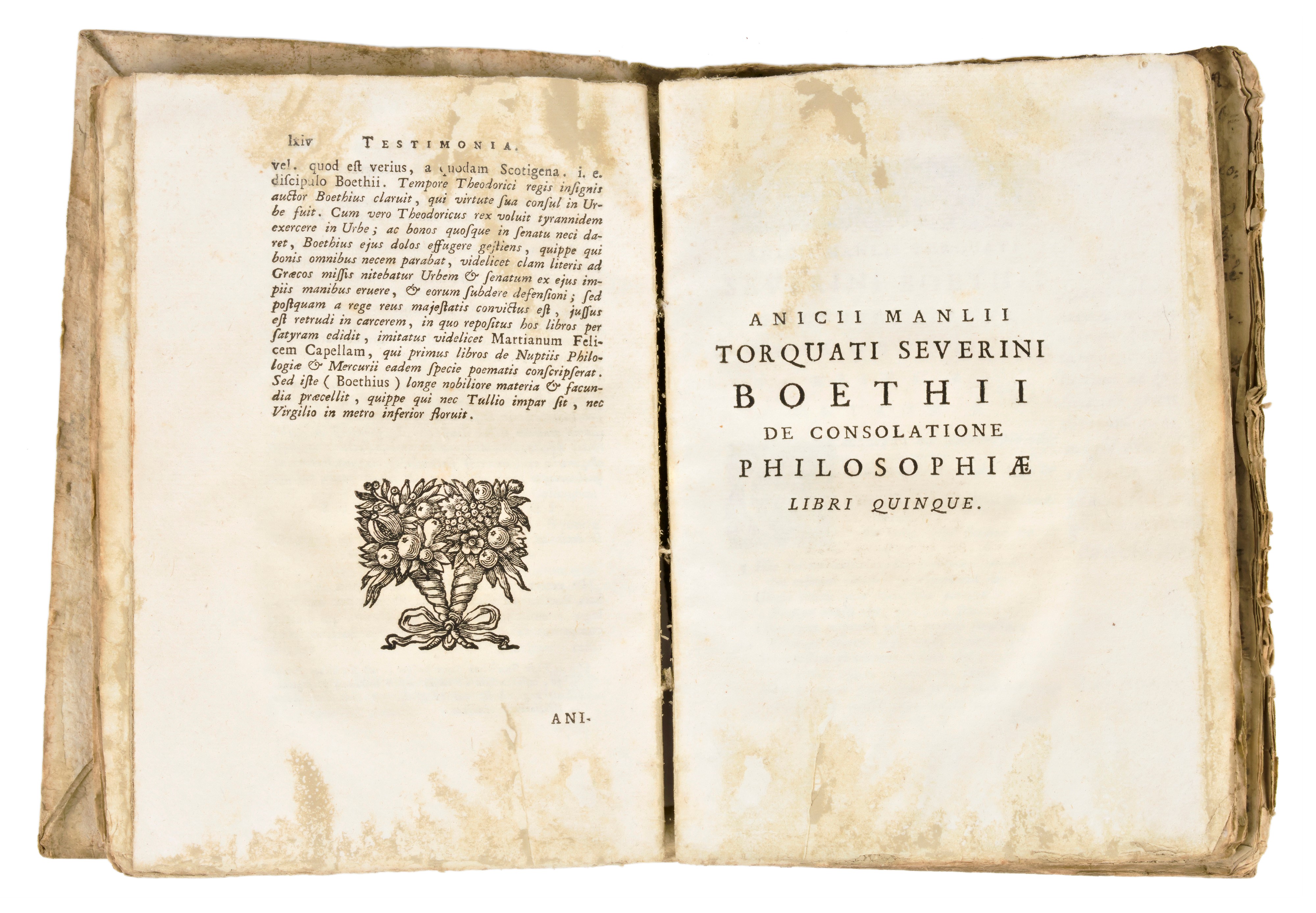 [filosofia] Boezio, Severino : De Consolatione Philosophiae Libri V. Patavii : Excudebat Josephus...