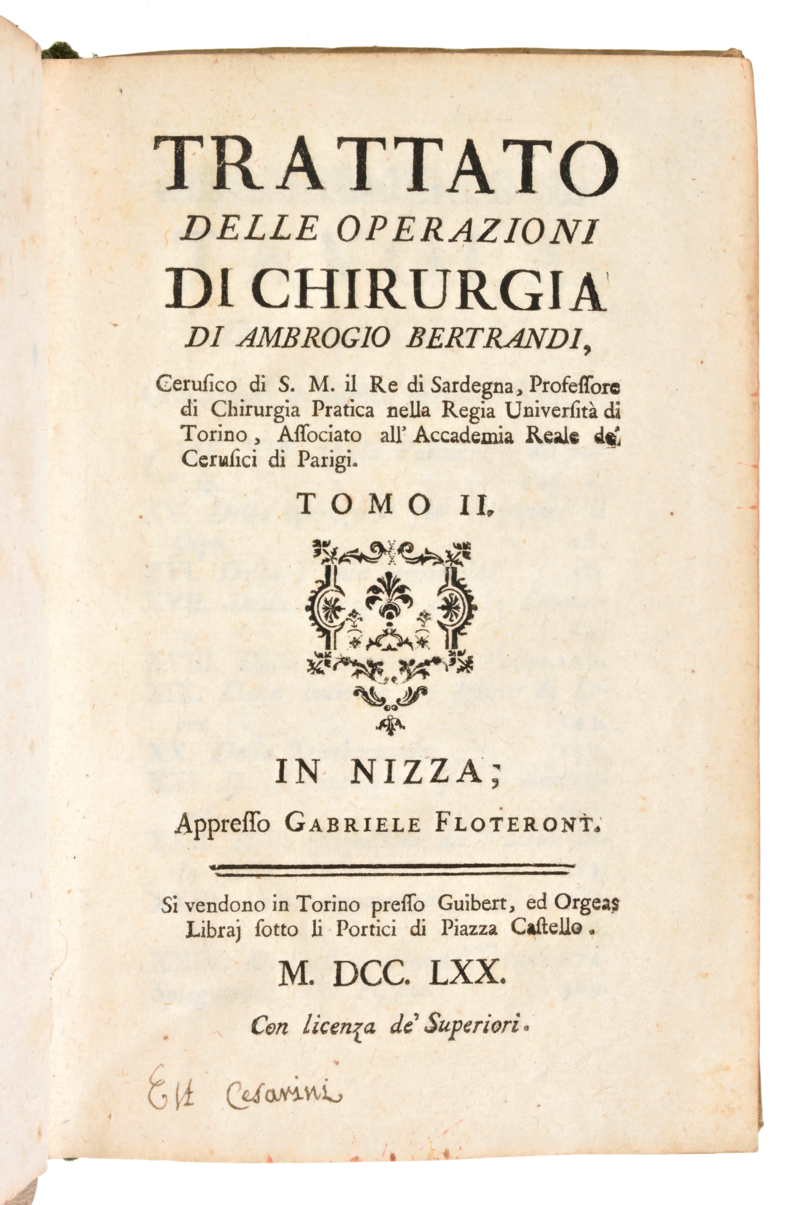 [Medicina-Chirurgia] Lotto di 2 opere : Bertrandi, Giovanni Ambrogio: Trattato delle operazioni d...