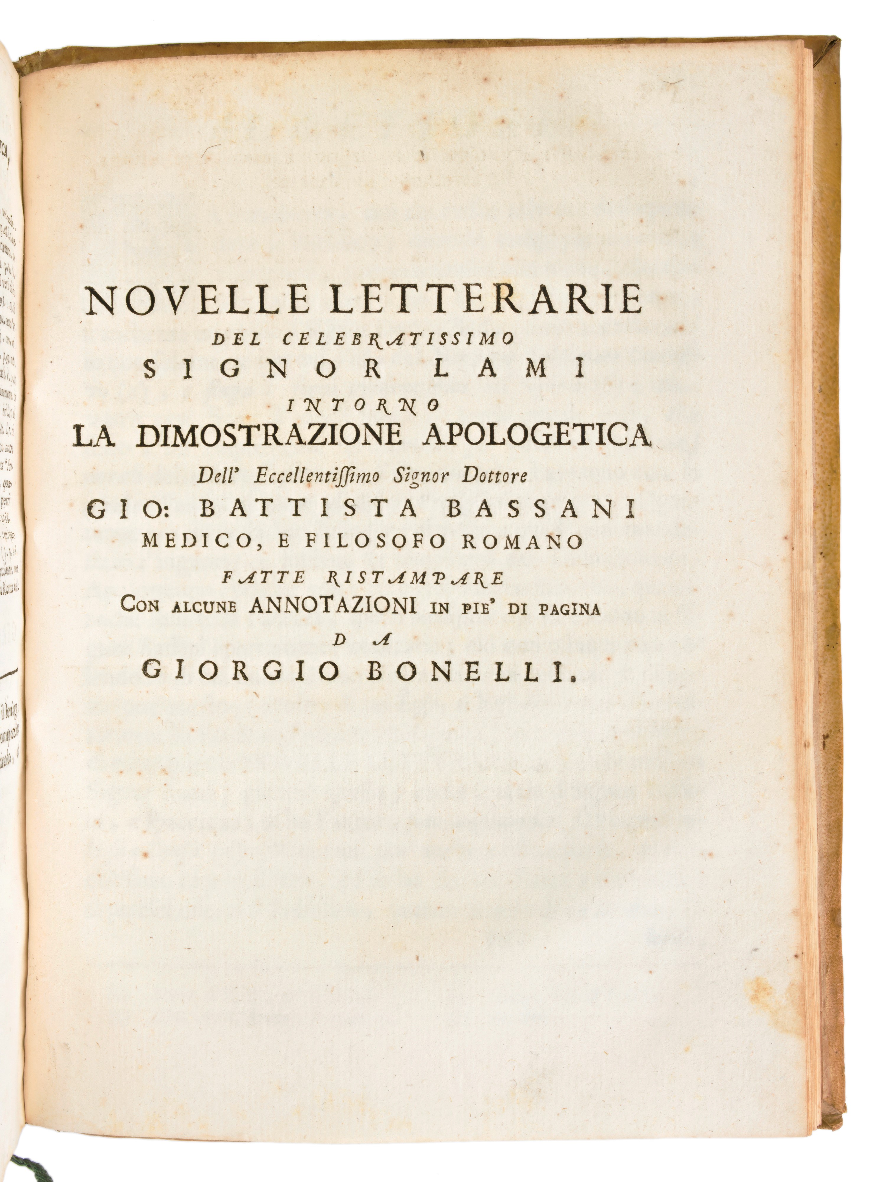 [Medicina] Risposta di Giorgio Bonelli alla dimostrazione apologetica del eccellentissimo signor ...