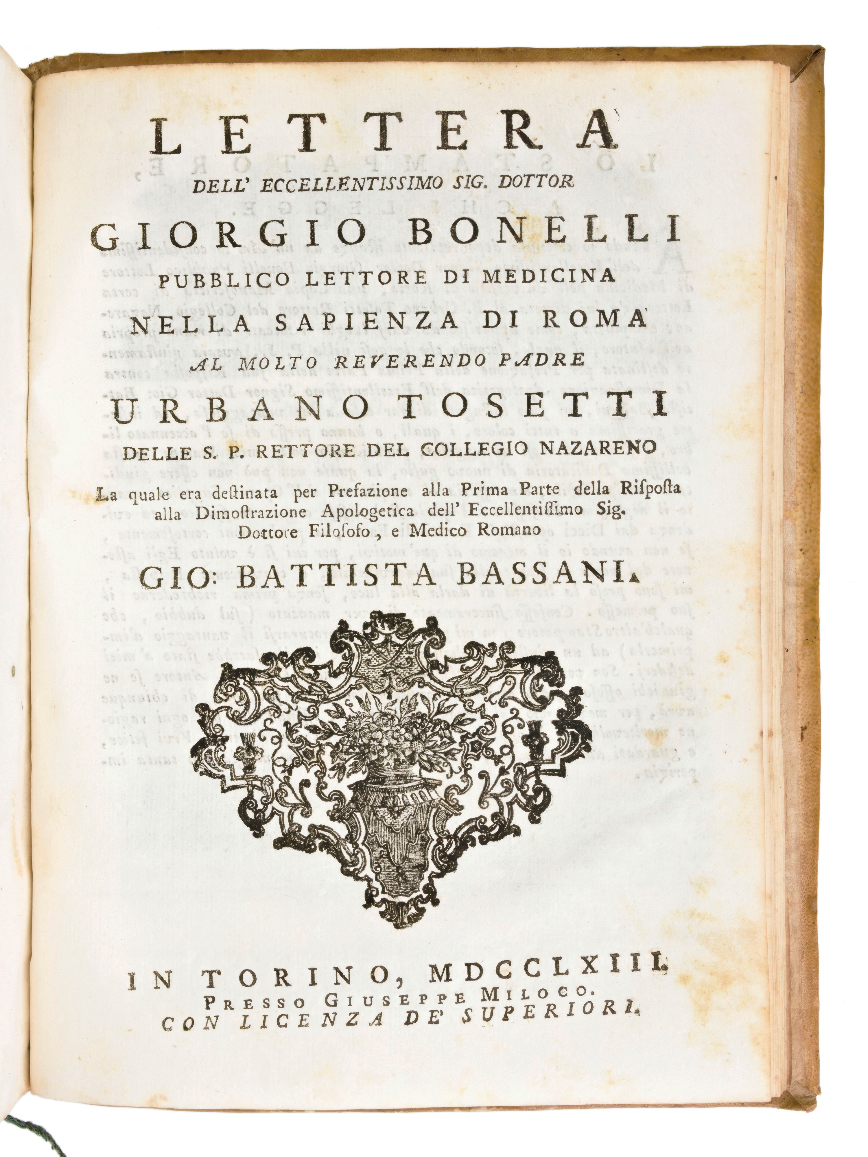 [Medicina] Risposta di Giorgio Bonelli alla dimostrazione apologetica del eccellentissimo signor ...