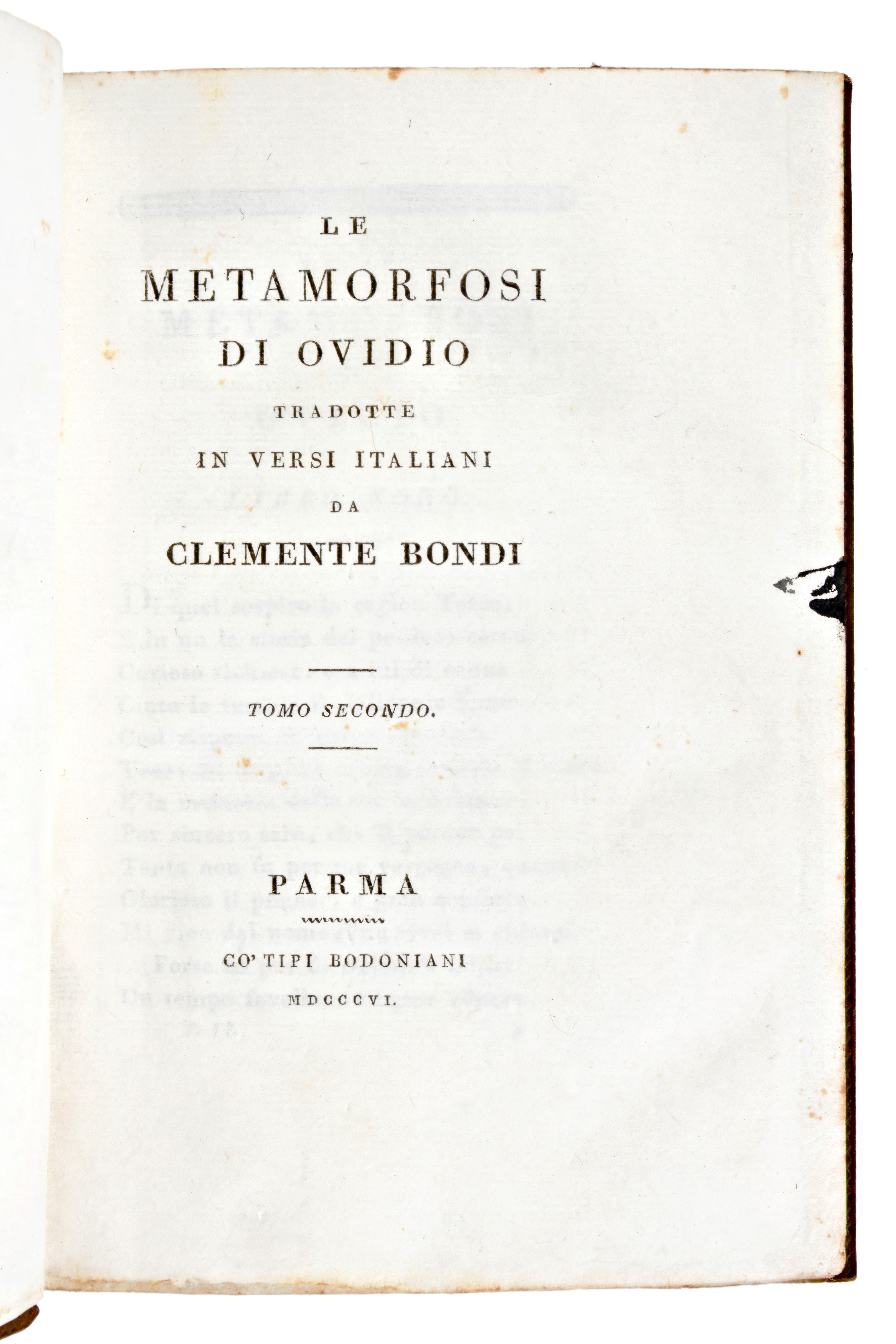 [classici Latini] le Metamorfosi di Ovidio. Tradotte in Versi Italiani da Clemente Bondi. in Parm...