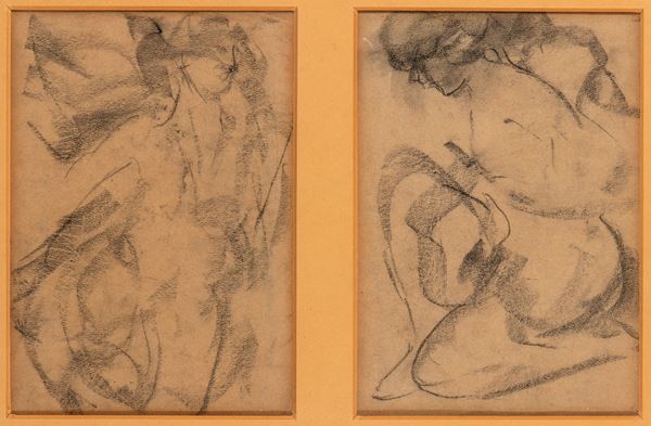 ANTONIO MANCINI - Lot of two female figures drawings 