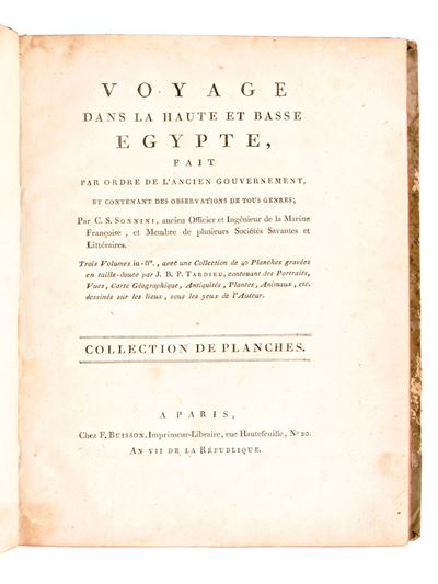 [viaggi/egitto] C.s. Sonnini: Voyage Dans la Haute Et Basse Egypte, ... a Paris, Chez F. Buisson ...