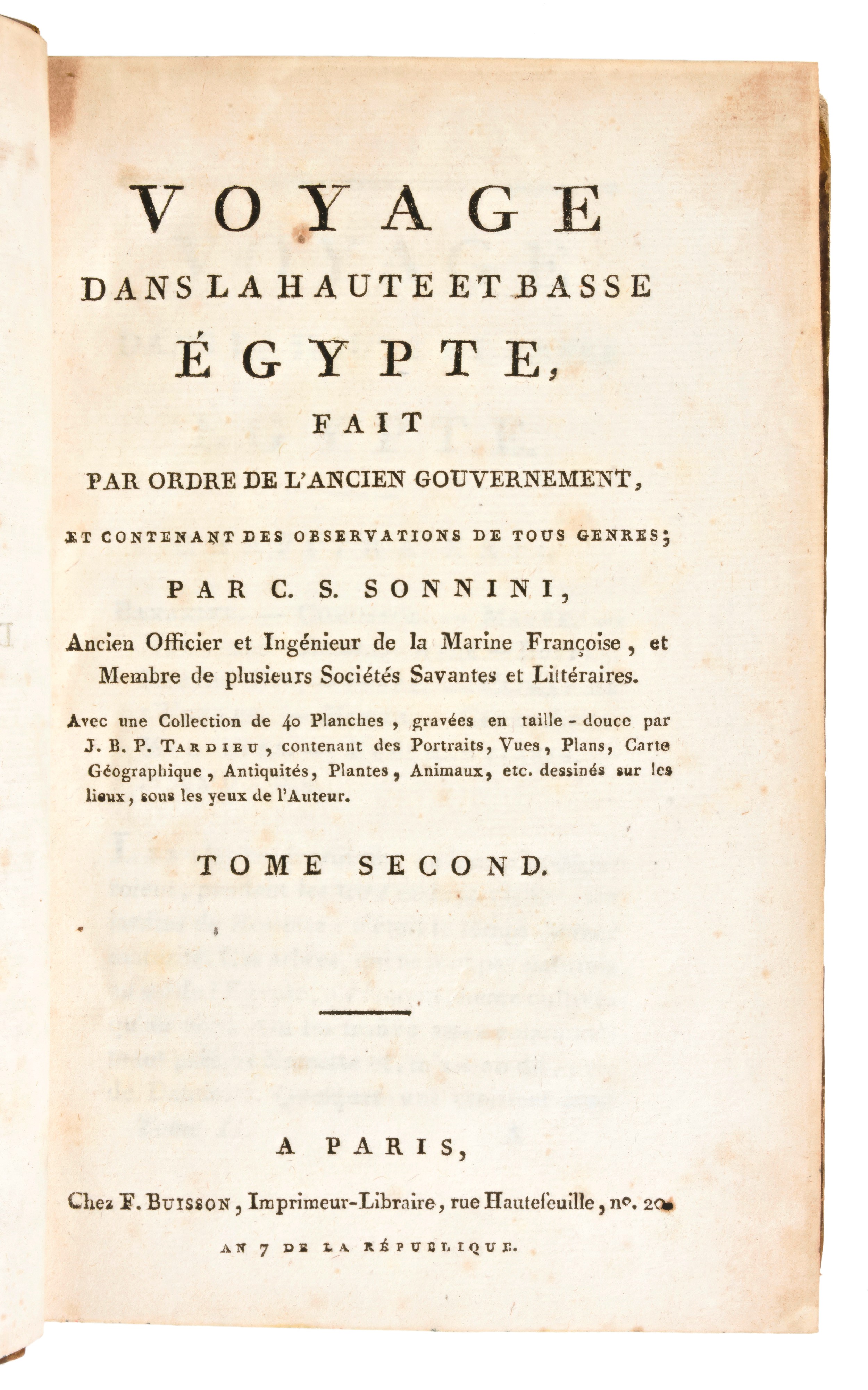 [viaggi/egitto] C.s. Sonnini: Voyage Dans la Haute Et Basse Egypte, ... a Paris, Chez F. Buisson ...