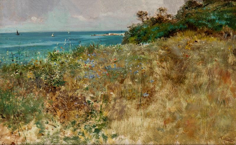 Cesare Tiratelli - Paesaggio con Veduta sul Mare