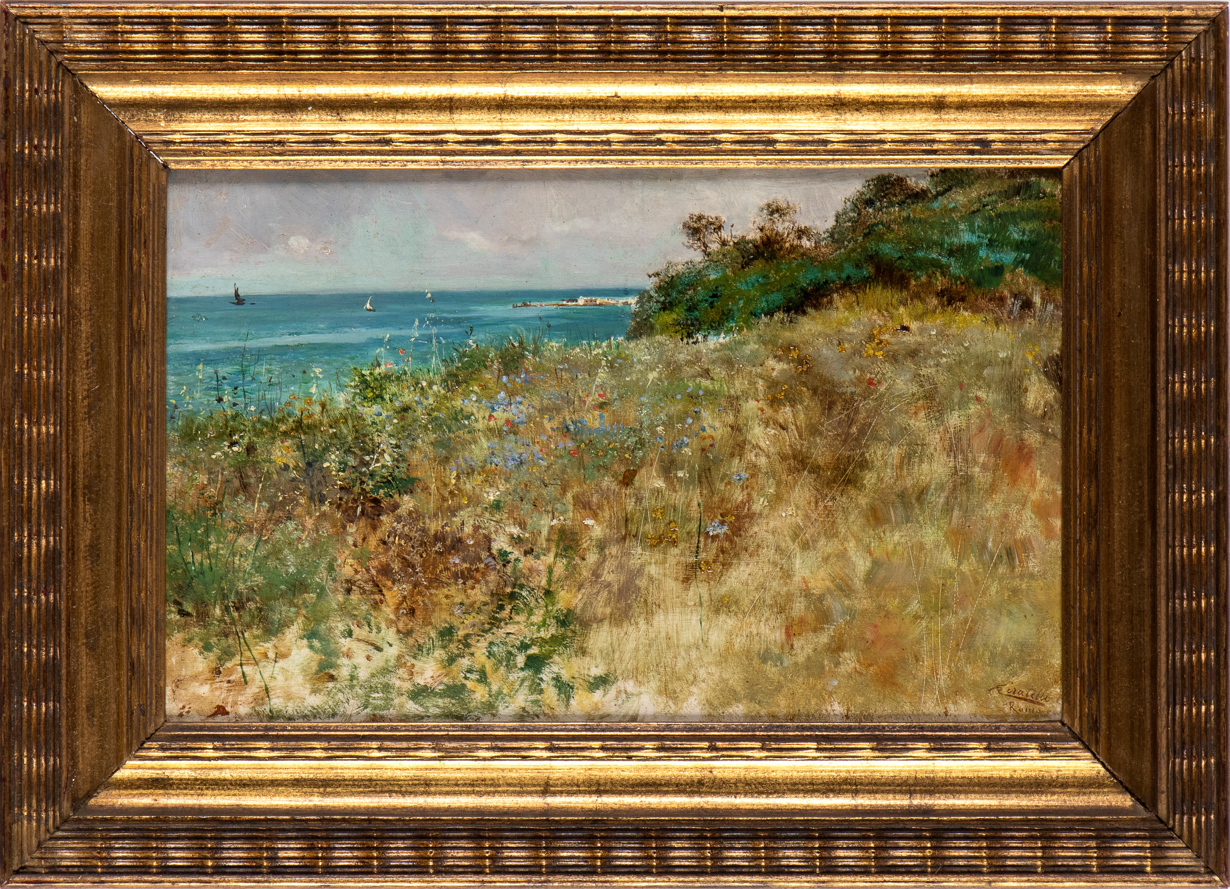 Cesare Tiratelli - Paesaggio con Veduta sul Mare