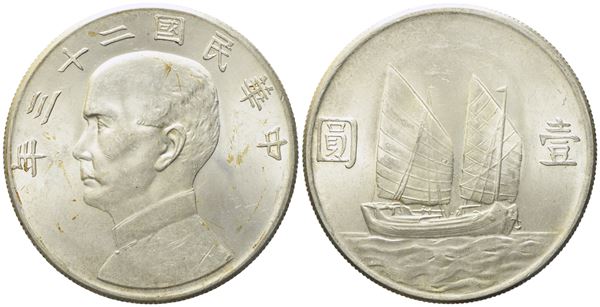 CINA. Repubblica. Dollaro "Junk". Anno 23 (1934). Ag (26,76 g; 39 mm)  - Asta Monete e medaglie medievali e moderne italiane ed estere - Bertolami Fine Art - Casa d'Aste