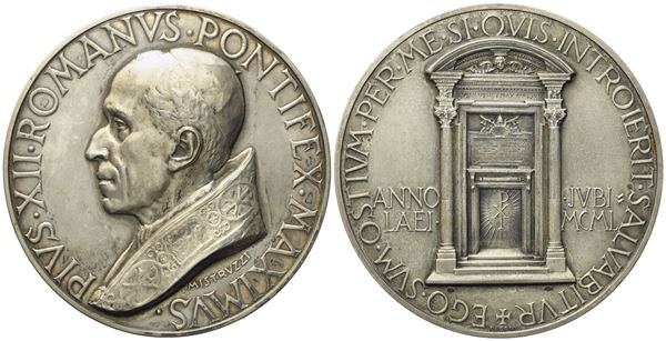 VATICANO. Pio XII (1939-1958). Medaglia 1950 "giubileo". Opus: A. Mistruzzi. Ag (122,91 g; 59,5 mm)  - Auction Modern Coins - Bertolami Fine Art - Casa d'Aste