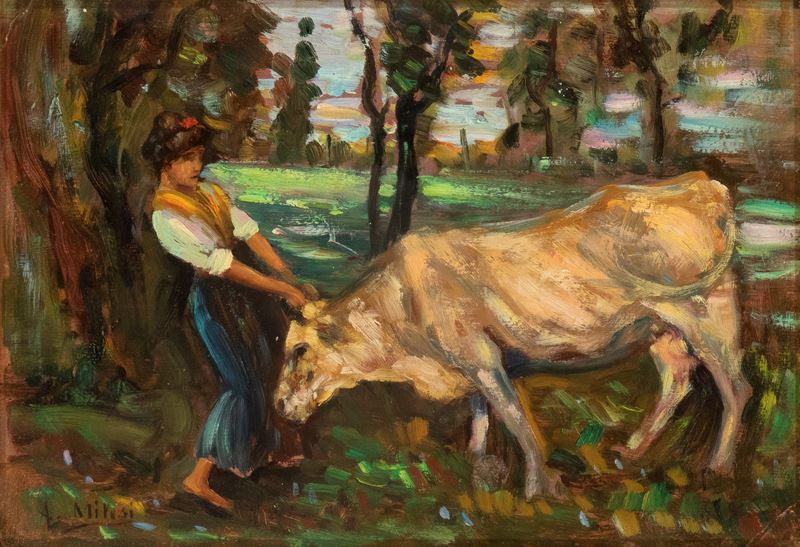Alessandro Milesi - Contadina con Bue
