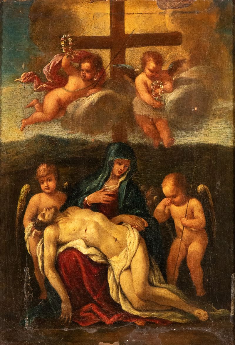 Artista Ferrarese, Fine XVI Inizio XVII Secolo - Pietà con Angeli