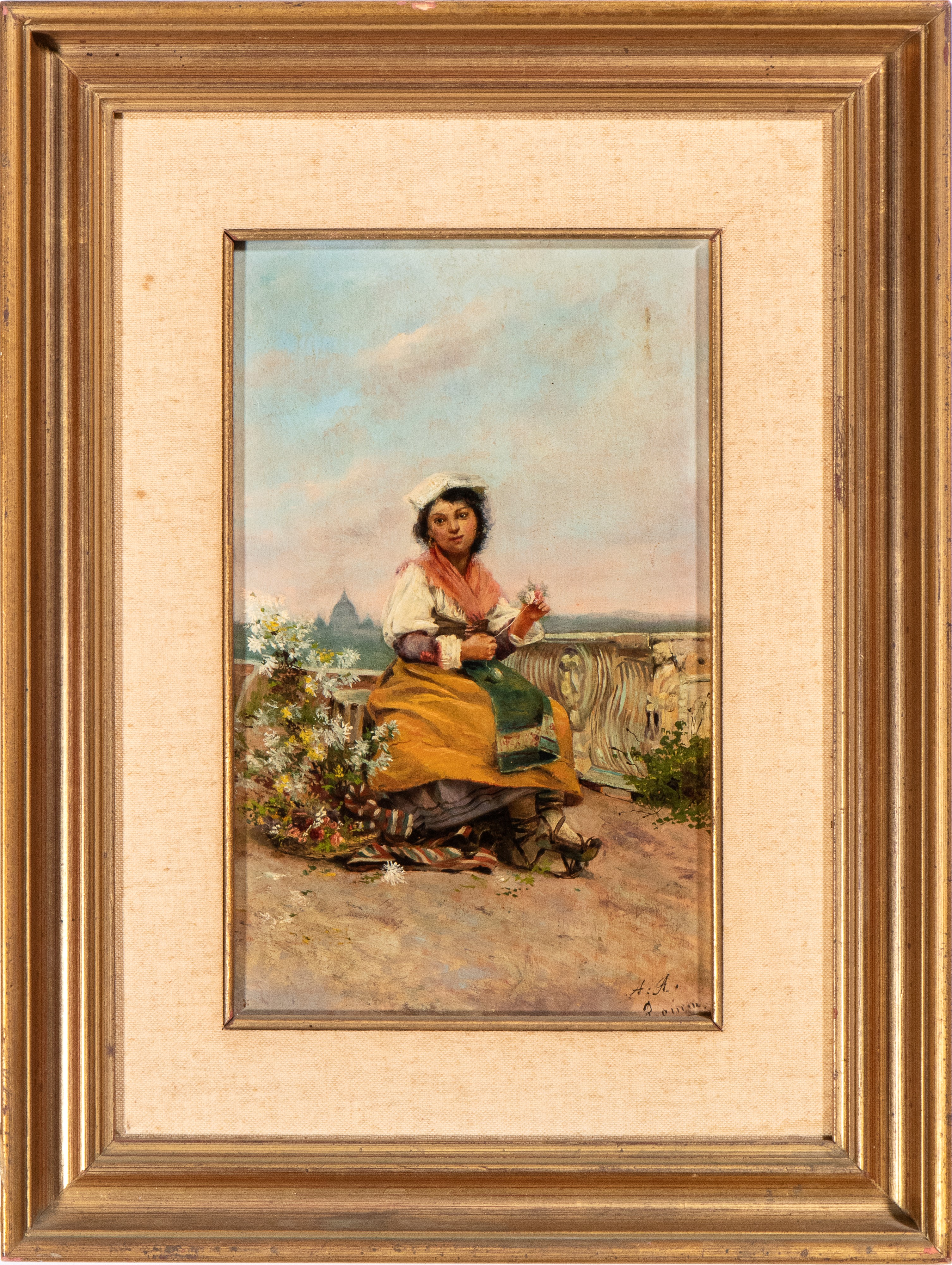 Piccola fioraia con sfondo romano