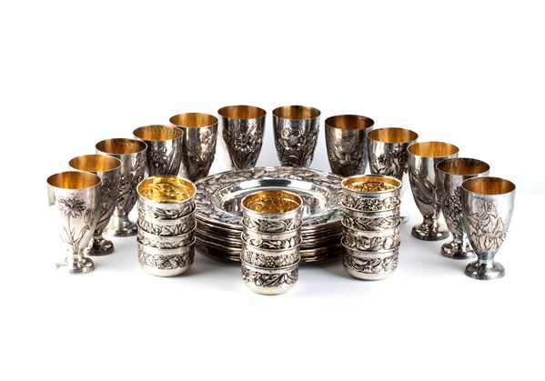 BRANDIMARTE - Italian solid silver set of 12 dishes, 12 glasses, and 12 cups