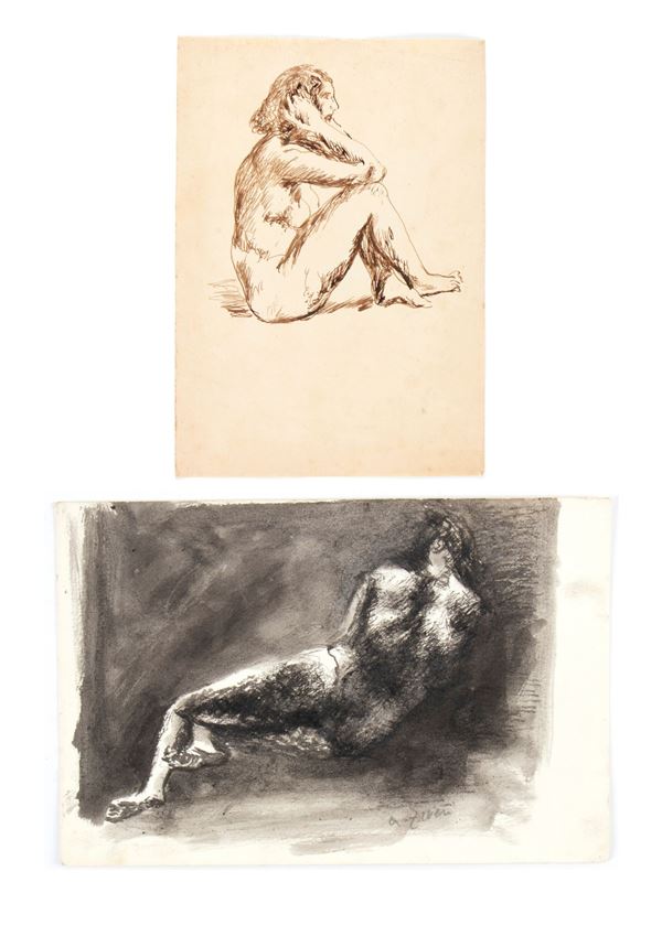 ALBERTO ZIVERI - Lot of two nude drawings