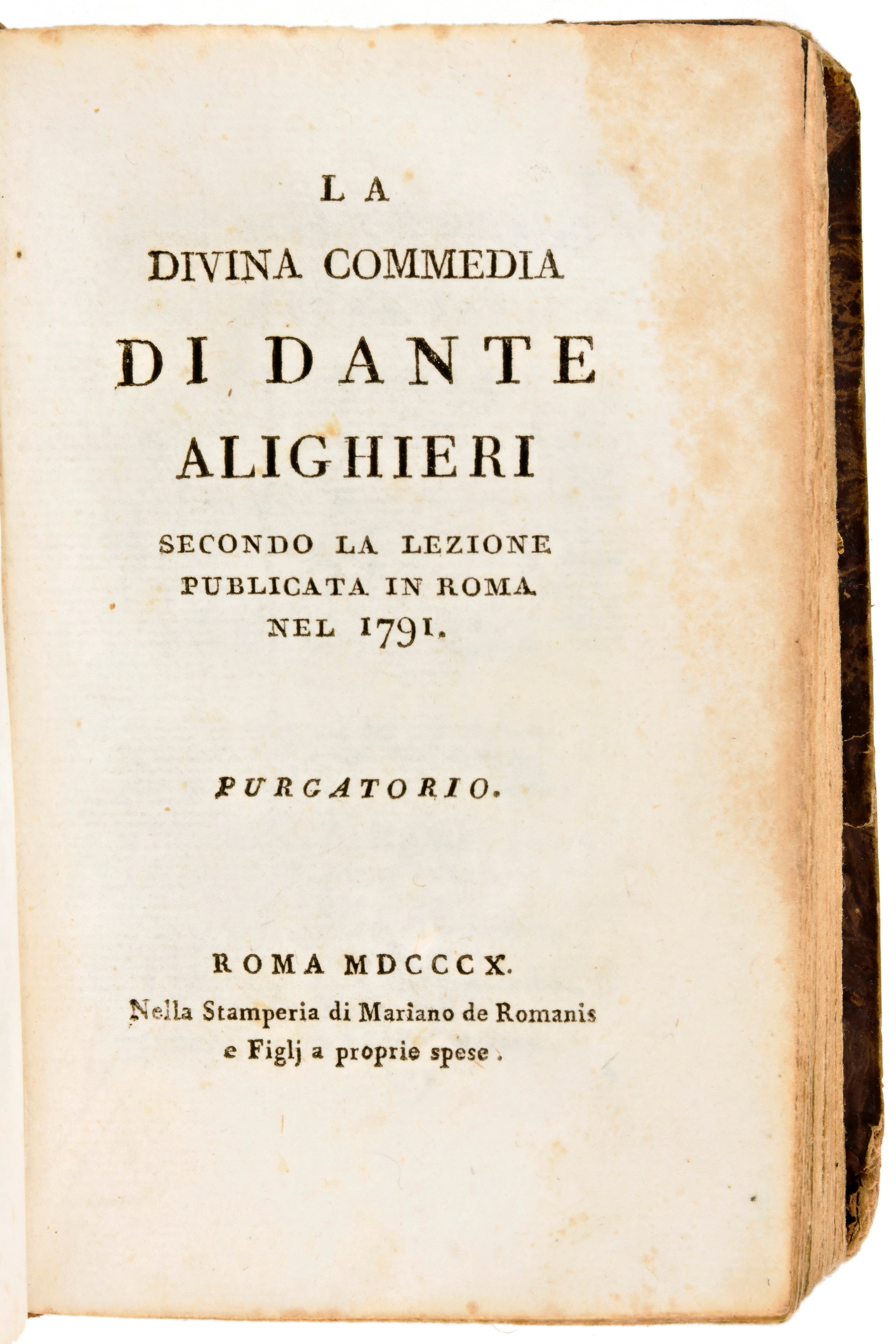 La Divina Commedia di Dante Alighieri Secondo Lezione Pubblicata nel 1791. Roma 1810 Mariano De R...