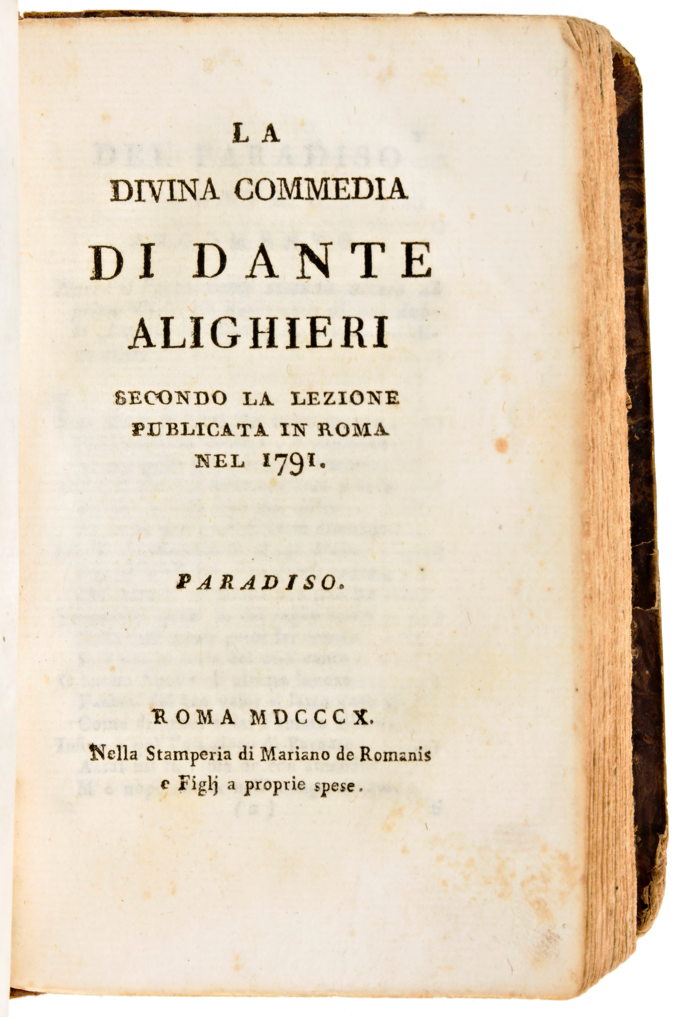 La Divina Commedia di Dante Alighieri Secondo Lezione Pubblicata nel 1791. Roma 1810 Mariano De R...