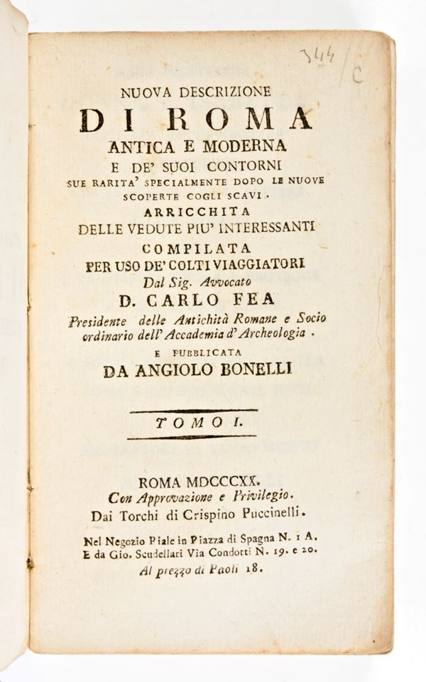 [ROMA] Fea, Carlo : Nuova descrizione di Roma Antica e Moderna. 3 volumi. Angiolo Bonelli & Cristino Puccinelli, Roma 1820