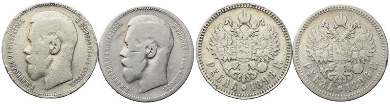 Russia. San Pietroburgo. Nicola II (1894-1917). Lotto di Due Rubli 1896 e 1898. Ag (19,50 G; 33,4...