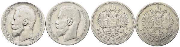 RUSSIA. San Pietroburgo. Nicola II (1894-1917). Lotto di due rubli 1898 e 1899. Ag (19,71 g; 33,3 mm cad.)  - Auction Modern Coins - Bertolami Fine Art - Casa d'Aste