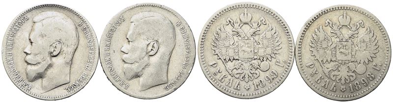 Russia. San Pietroburgo. Nicola II (1894-1917). Lotto di Due Rubli 1898 e 1899. Ag (19,71 G; 33,3...