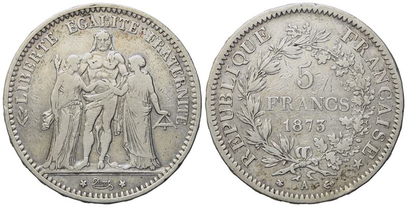 Francia. Parigi. III Repubblica (1871-1940). 5 Franchi 1873. Parigi. Gad 745a; Ag; 24,73gr; 37mm