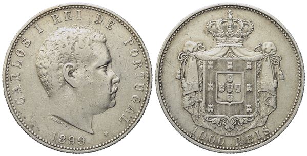 PORTOGALLO. Carlo I (1889-1908). 1000 reis 1899. Ag (25,07 g; 37 mm)  - Asta Monete e medaglie medievali e moderne italiane ed estere - Bertolami Fine Art - Casa d'Aste