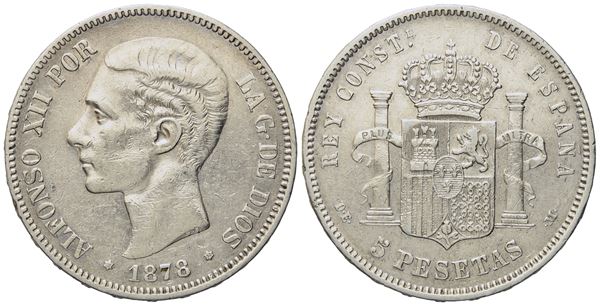 SPAGNA. Alfonso XII (1874-1889). 5 pesetas 1878. Ag (25,04 g; 37 mm)  - Auction Modern Coins - Bertolami Fine Art - Casa d'Aste