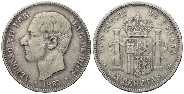 SPAGNA. Alfonso XII (1874-1889). 5 pesetas 1883. Ag (24,70 g; 37,2 mm)  - Asta Monete e medaglie medievali e moderne italiane ed estere - Bertolami Fine Art - Casa d'Aste