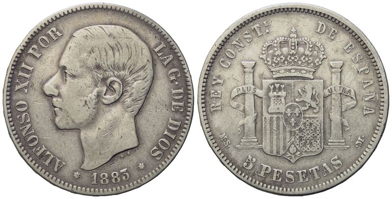 Spagna. Alfonso XII (1874-1889). 5 Pesetas 1883. Ag (24,70 G; 37,2 MM)