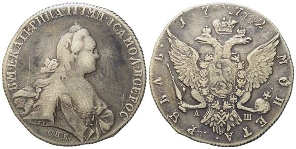 RUSSIA. San Pietroburgo. Caterina II (1762-1796). Rublo 1772. Ag (23,80 g; 37,8 mm)  - Auction Modern Coins - Bertolami Fine Art - Casa d'Aste