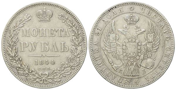 RUSSIA. San Pietroburgo. Nicola I (1825-1855). Rublo 1844. Ag (20,57 g; 35,4 mm)  - Auction Modern Coins - Bertolami Fine Art - Casa d'Aste