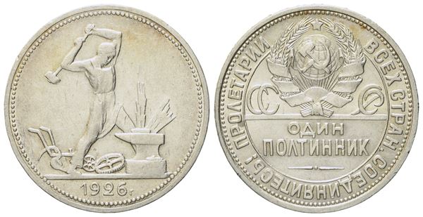 RUSSIA. URSS. Mezzo rublo, 50 copechi 1926. Ag (10 g; 26,5 mm)  - Asta Monete e medaglie medievali e moderne italiane ed estere - Bertolami Fine Art - Casa d'Aste