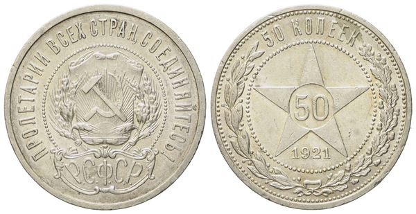 RUSSIA. URSS. Mezzo rublo, 50 copechi 1921. Ag (10 g; 26,4 mm)  - Auction Modern Coins - Bertolami Fine Art - Casa d'Aste