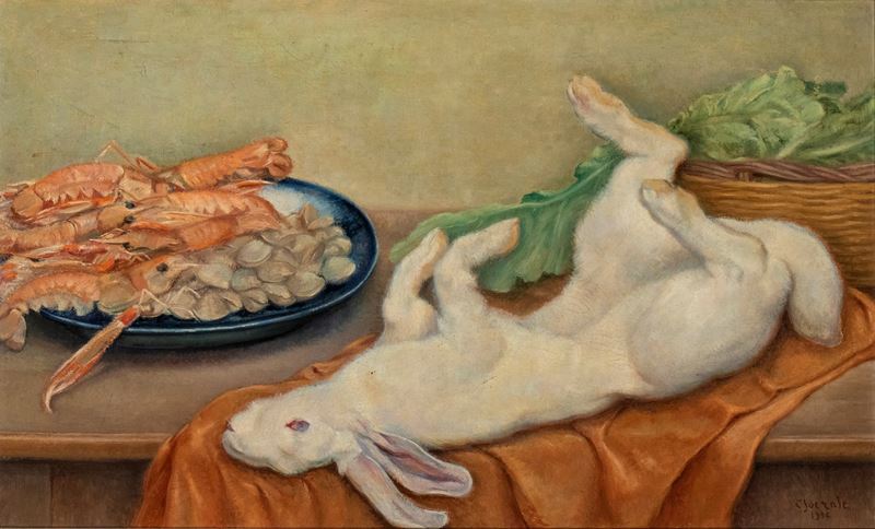 Carlo Socrate - Natura Morta con Lepre e Frutti di Mare