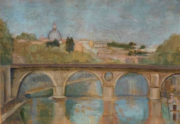 CARLO SOCRATE - View of Ponte Sisto and San Peter church in Rome