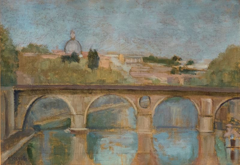 Carlo Socrate - Veduta di Ponte Sisto e della Cupola di San Pietro