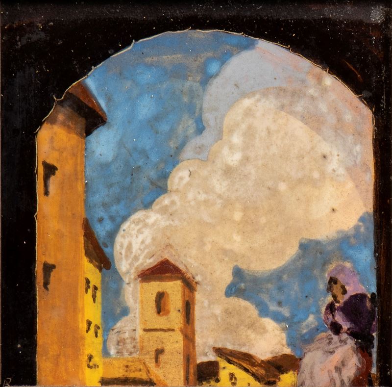 Wanda Coen Biagini - Mattonella con Scorcio di Paesaggio