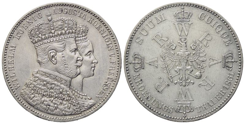Prussia. Guglielmo i (1861-1888). Tallero 1861 "incoronazione di Guglielmo i e Augusta". Ag (18,5...