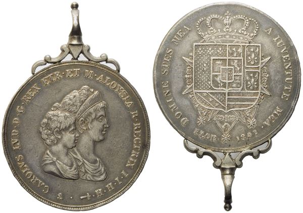 FIRENZE. Regno d'Etruria. Carlo Ludovico di Borbone e Maria Luigia (1803-1807). Dena 1807. Ag (42,38 g; 44 mm)  - Asta Monete e medaglie medievali e moderne italiane ed estere - Bertolami Fine Art - Casa d'Aste