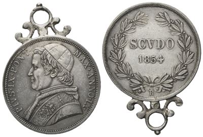 Stato Pontificio. Roma. Pio IX (1846-1870). Scudo 1854, Anno IX. Ag (28,50 G; 37,3 MM)