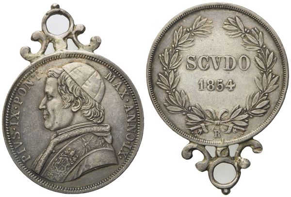 STATO PONTIFICIO. Roma. Pio IX (1846-1870). Scudo 1854, anno IX. Ag (28,50 g; 37,3 mm)  - Asta Monete e medaglie medievali e moderne italiane ed estere - Bertolami Fine Art - Casa d'Aste