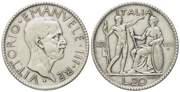 REGNO D'ITALIA. Vittorio Emanuele III (1900-1943). 20 Lire 1928 "Littore". Ag (14,85 g; 35 mm)