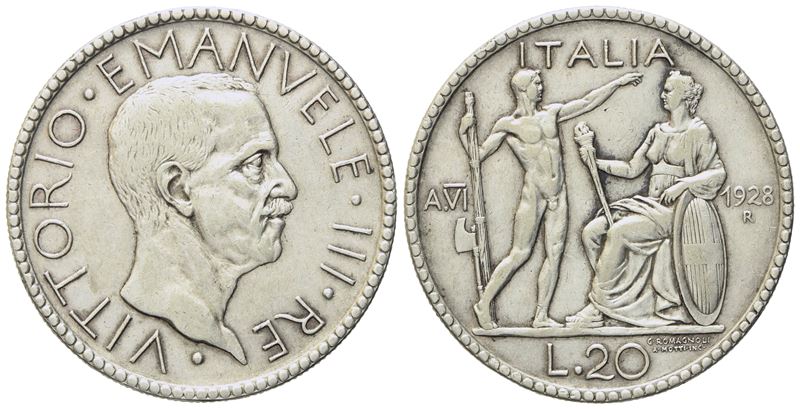 Regno D'italia. Vittorio Emanuele III (1900-1943). 20 Lire 1928 "littore". Ag (14,85 G; 35 MM)