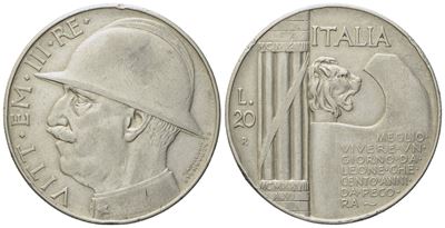 Regno D'italia. Vittorio Emanuele III (1900-1943). 20 Lire 1928 “elmetto”. Ag (19,90 G; 35 MM)
