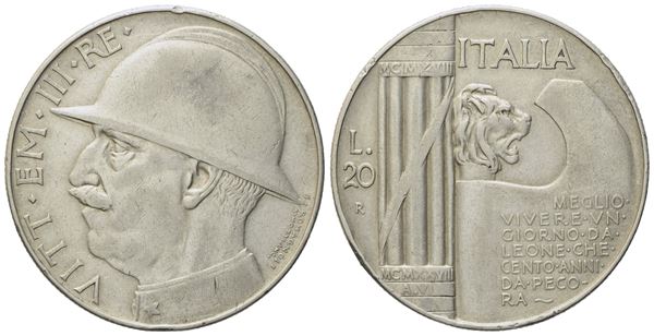 REGNO D'ITALIA. Vittorio Emanuele III (1900-1943). 20 Lire 1928 “Elmetto”. Ag (19,90 g; 35 mm)  - Auction Modern Coins - Bertolami Fine Art - Casa d'Aste