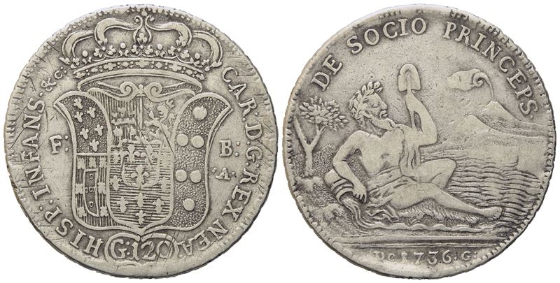 Napoli. Regno di Napoli. Carlo di Borbone (1734-1759). Piastra da 120 Grana 1736 "de G". Ag (25,0...