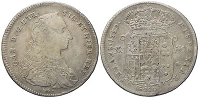 Napoli. Regno di Napoli. Carlo di Borbone (1734-1759). Piastra da 120 Grana 1750 "de G Sotto il B...
