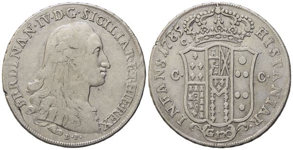 NAPOLI. Regno di Napoli Ferdinando IV di Borbone (1759-1799, I per.). Piastra da 120 Grana 1785. Ag (27,15 g; 39,5 mm)  - Asta Monete e medaglie medievali e moderne italiane ed estere - Bertolami Fine Art - Casa d'Aste